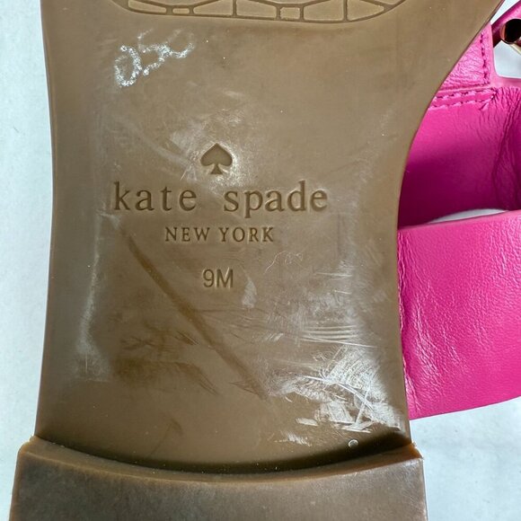 Kate Spade Womens Pink T-Strap Leather Sandals Bow Accent Gold Hardware Size 9 - Picture 6 of 7